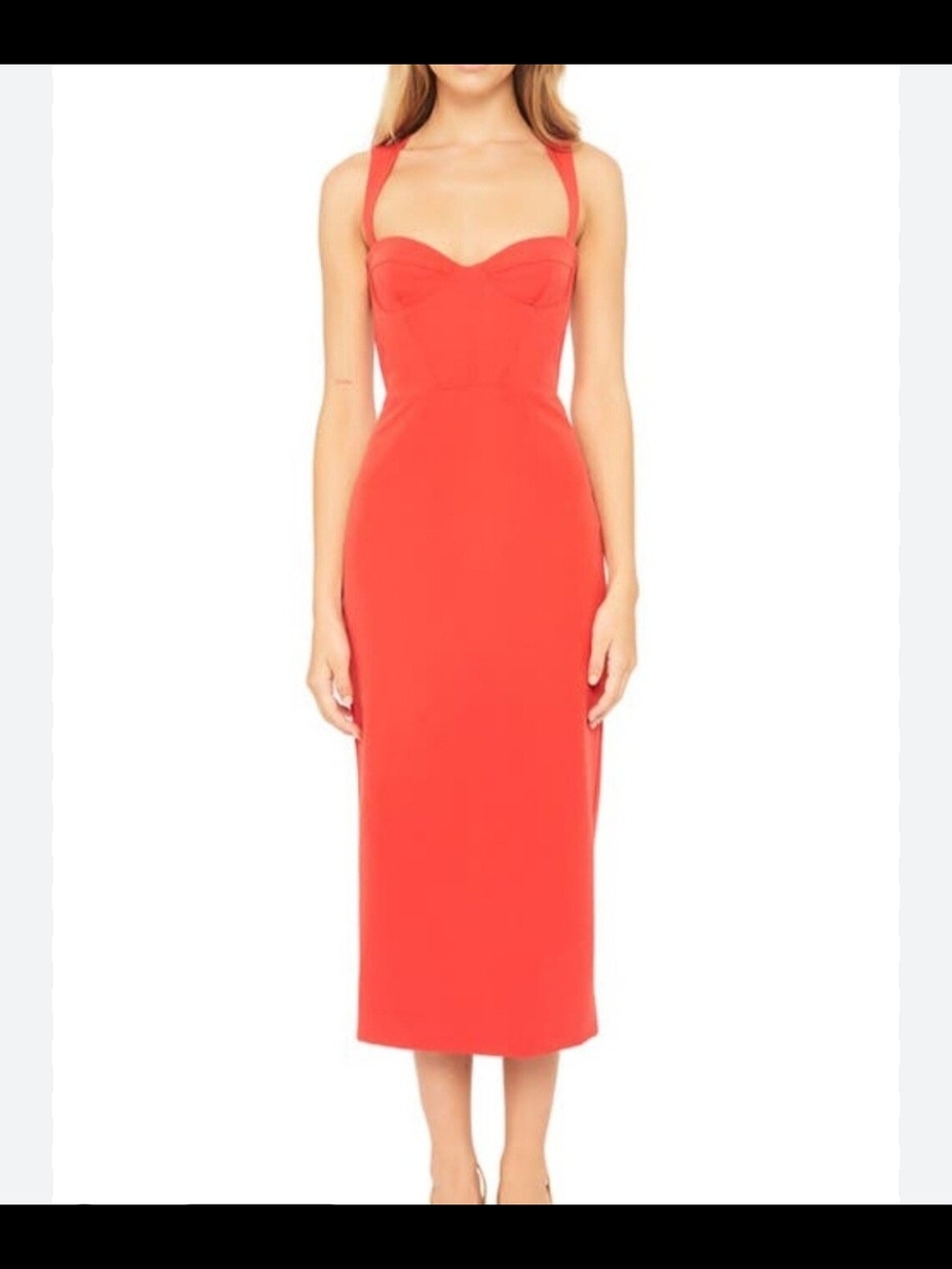 Red Midi Dress with Sweetheart Neckline - Picture 1 of 7